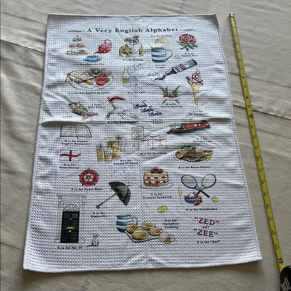 A Very English Alphabet Tea Towel - Illustrated White Cotton